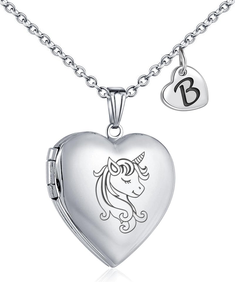YOUFENG Unicorns Gifts for Her Love Heart Initial Letter Locket Necklace that Holds Pictures Enamel Locket Pendant Gifts for Women - Image 1